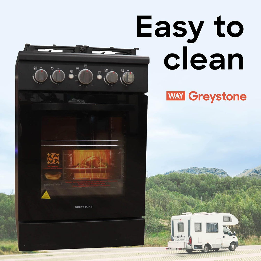 24 Inch Slide-In RV Gas Range with Oven, 4 Burners, Black D8858