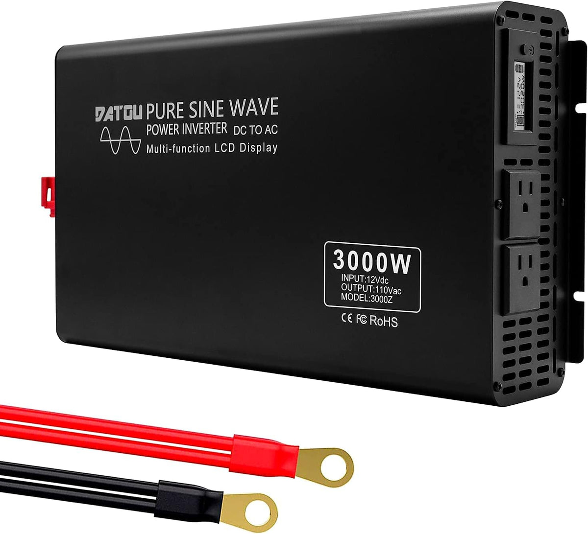 2000W Pure Sine Wave Power Inverter DC 12V to 110V AC Dual AC Outlets with Remote Control & LCD Display E531