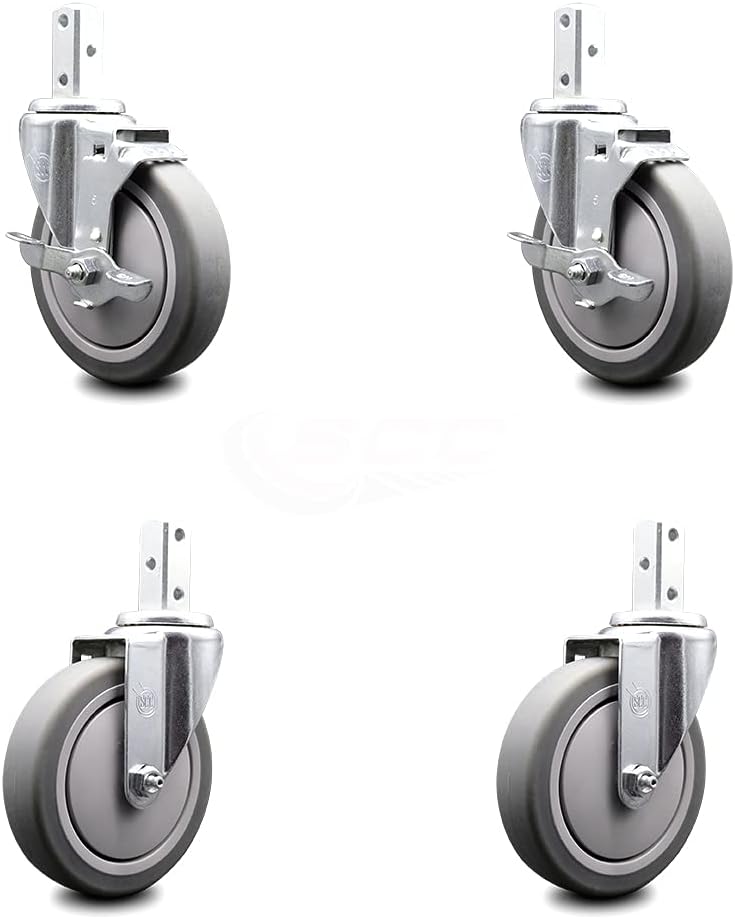 Swivel Square Stem Caster Set 4 with Gray Thermoplastic Rubber Wheel H773
