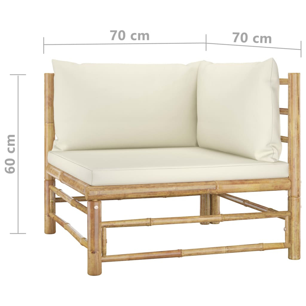 Cream White Cushioned Bamboo Sectional Outdoor Sofa Set R546407
