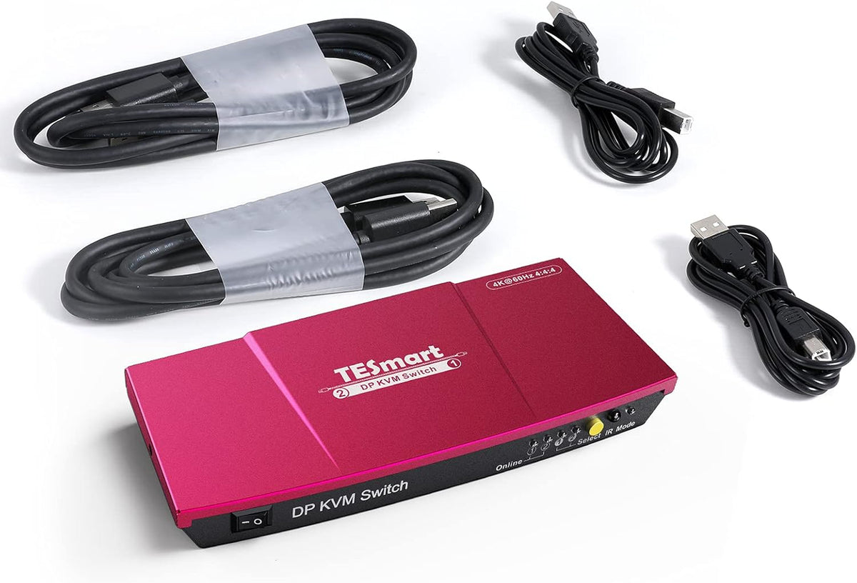2 Port DisplayPort 4K@60Hz KVM Switcher with 2 Pcs 5ft Cables O711