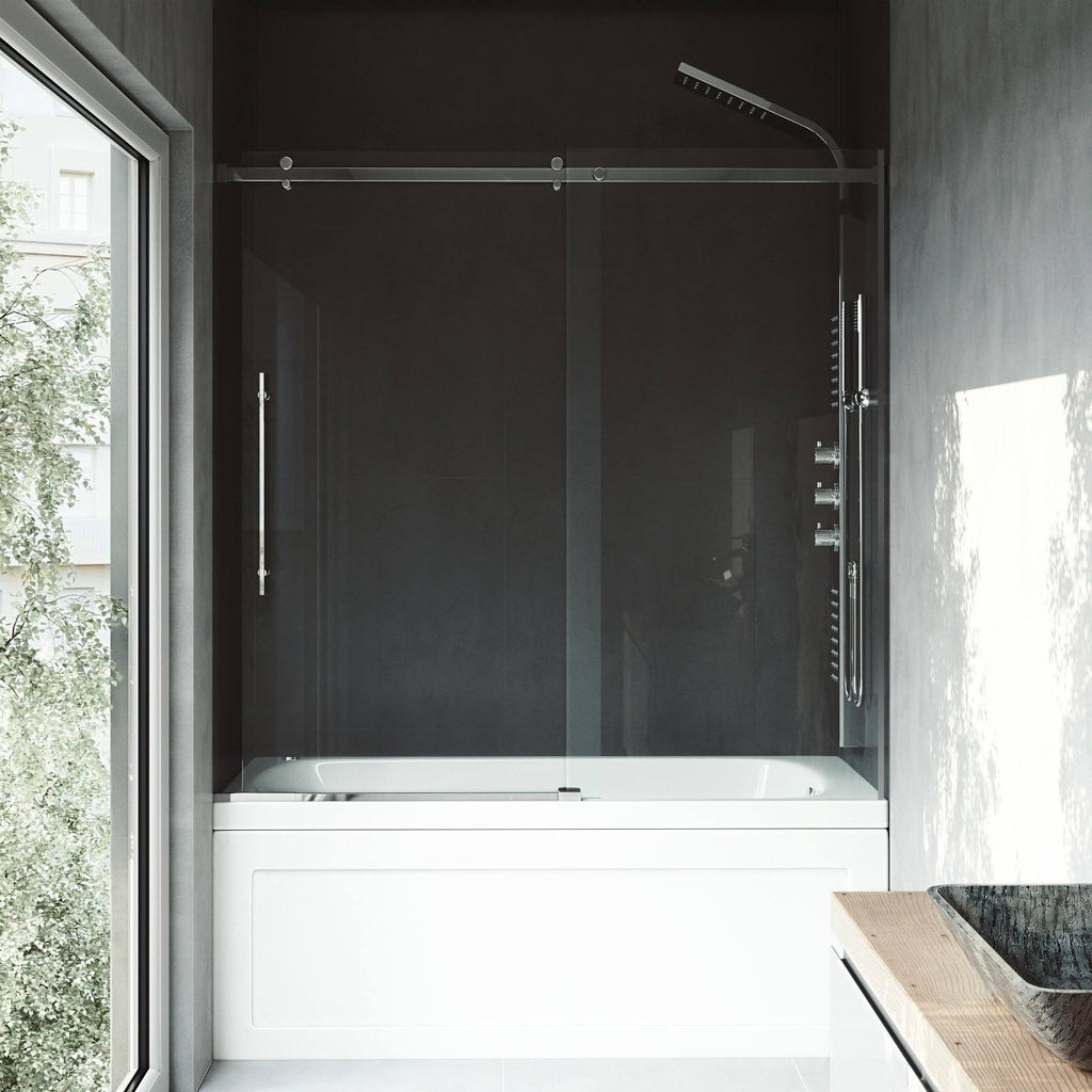Adjustable Frameless Sliding Tub Door in Stainless Steel E5373