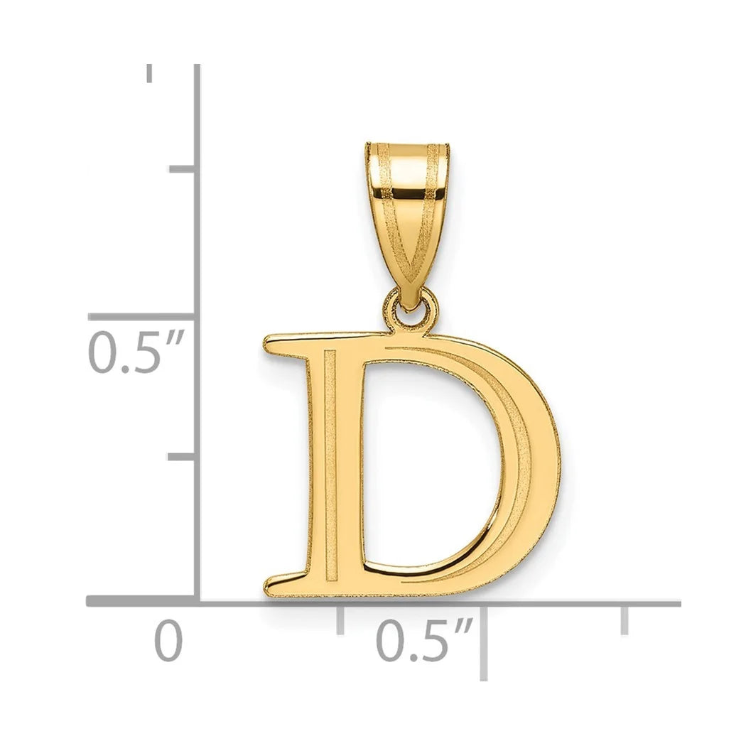 14k Gold Polished Etched Letter D Initial Pendant Necklace 20mm Long 0.35mm Thick T105