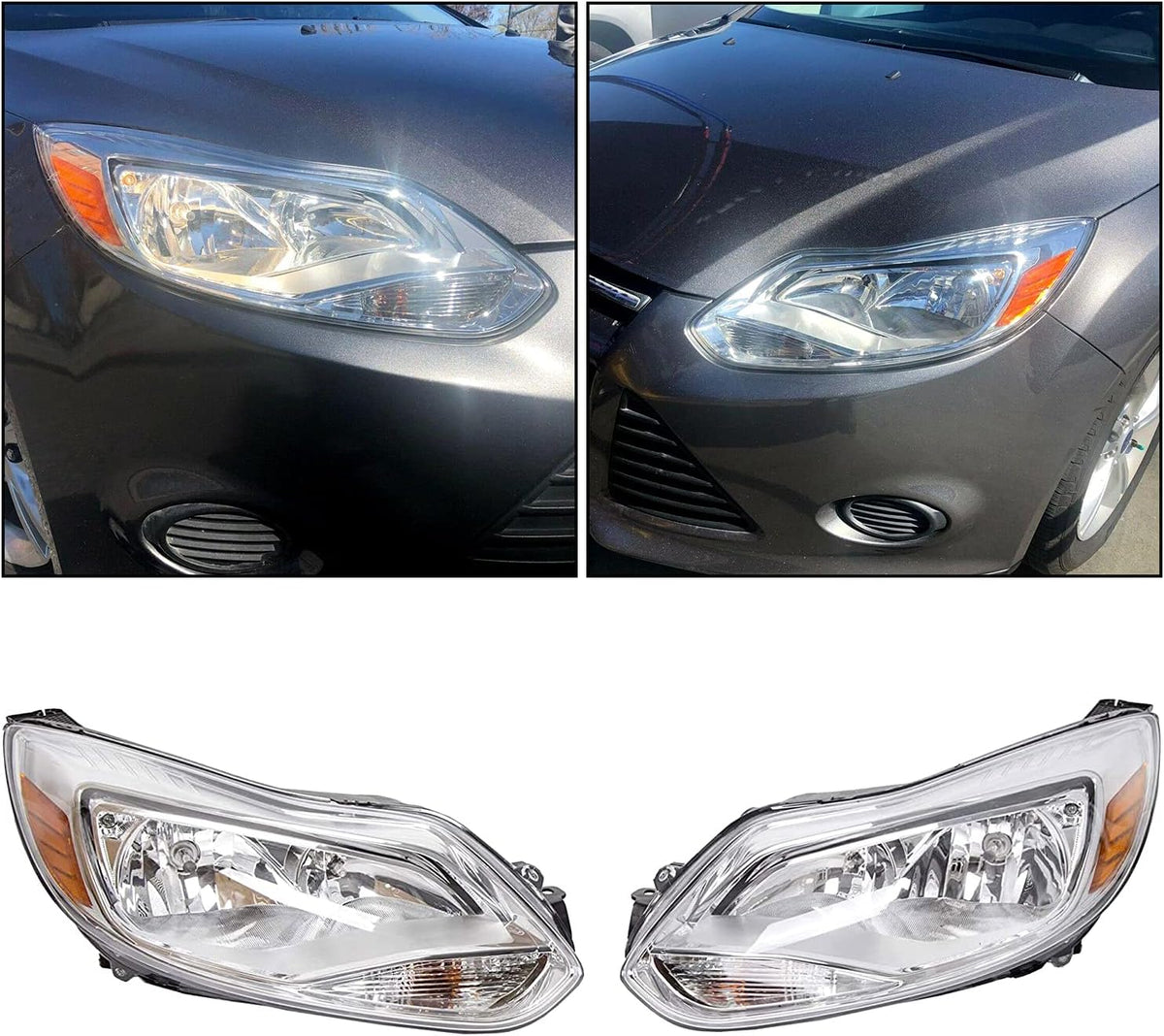 Chrome Housing Halogen Headlights for 2012-2014 Ford Focus L232