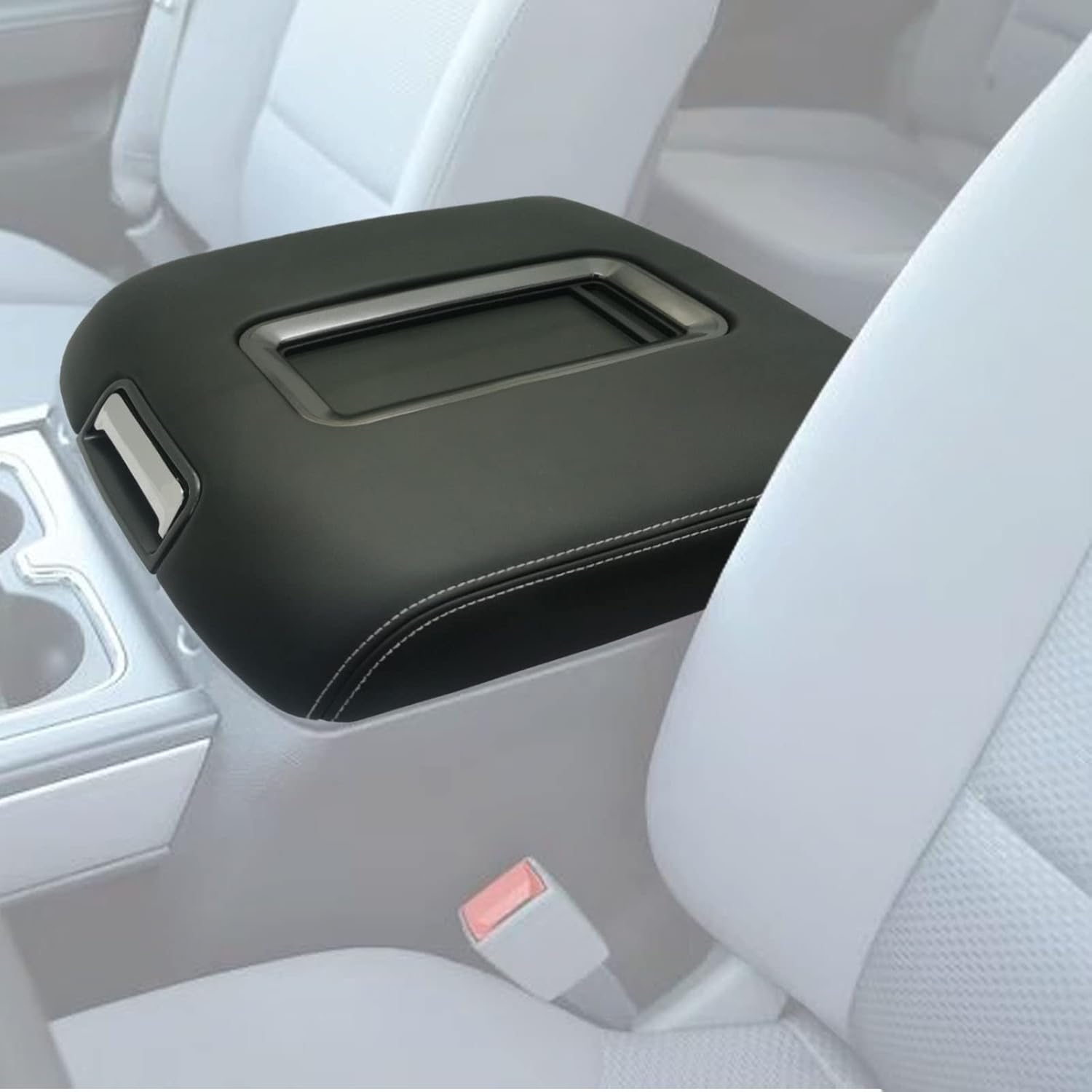Center Console Armrest Lid with Steel Bracket Black Leather K390