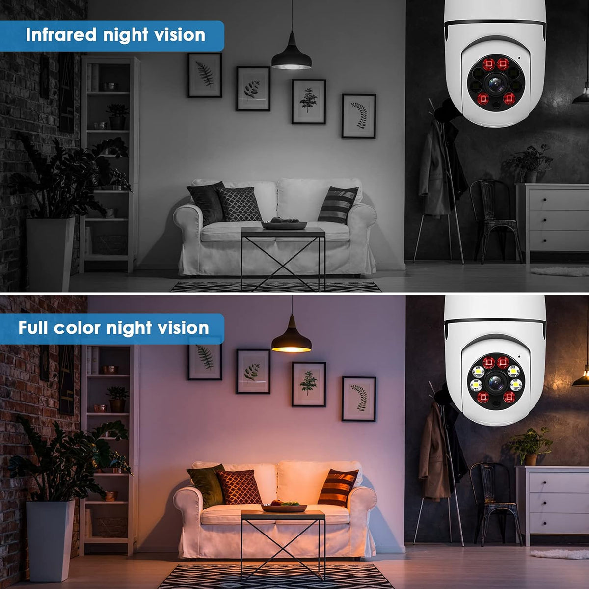 E27 Bulb 1080P Security Camera, PTZ 360 Degree Panoramic Wireless WiFi, Two Way Audio, 32G Memory Card Pack of 2 X2023