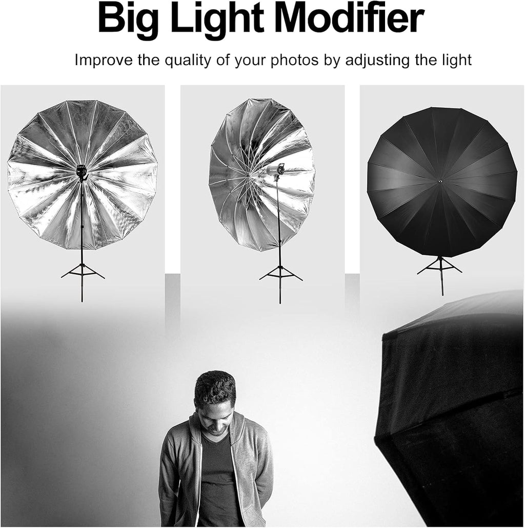 Black/Silver 71/180cm Large Reflective Umbrella with Carrying Bag Q93440