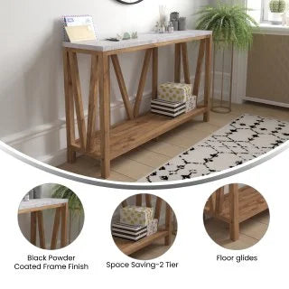 Warm Oak Console Accent Table with Faux Concrete Finished Wood Top R833