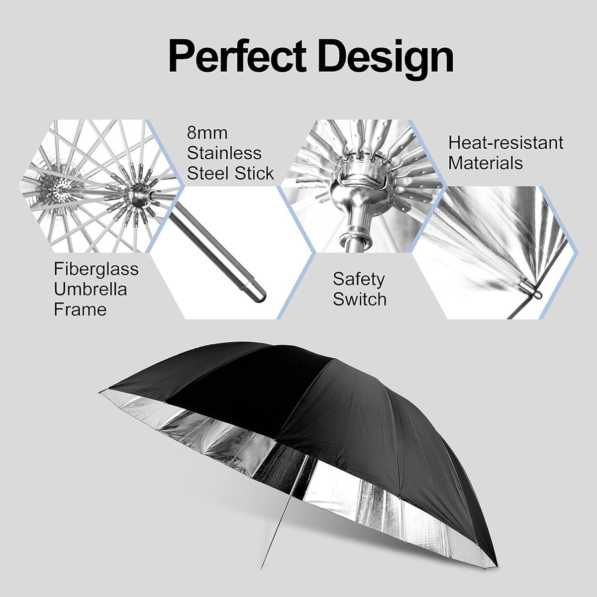Black/Silver 71/180cm Large Reflective Umbrella with Carrying Bag Q93440