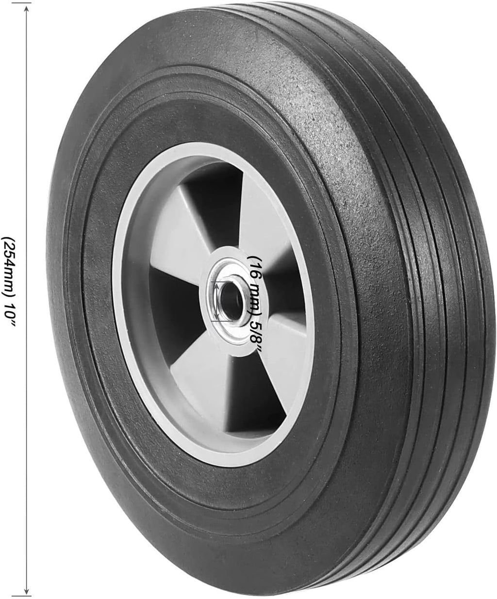 2 Pack 10 Inches Solid Rubber Flat Free Replacement Hand Truck Wheel with 5/8 Inch Axle W469321