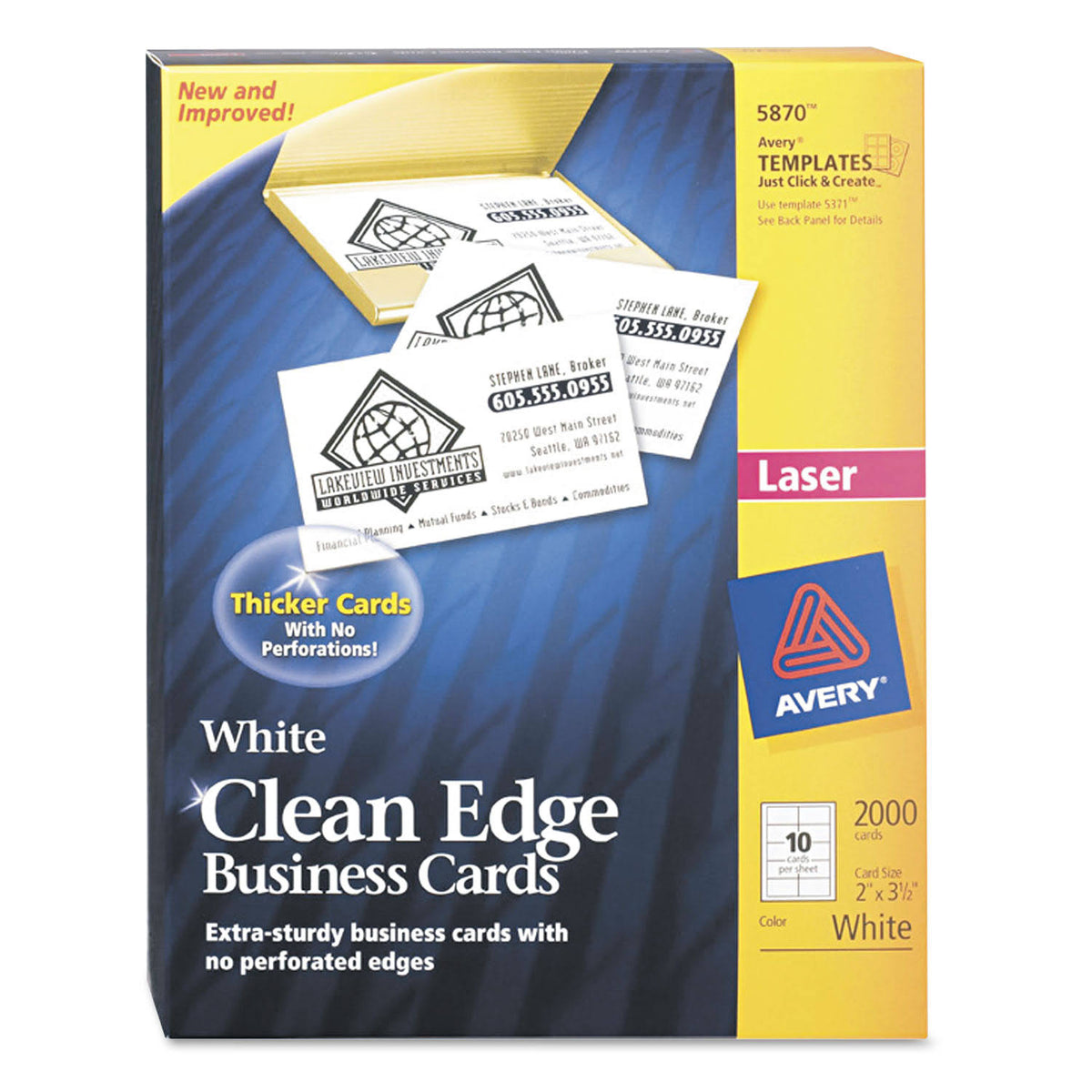 White Clean Edge Laser Business Cards - 2000 pack W5700