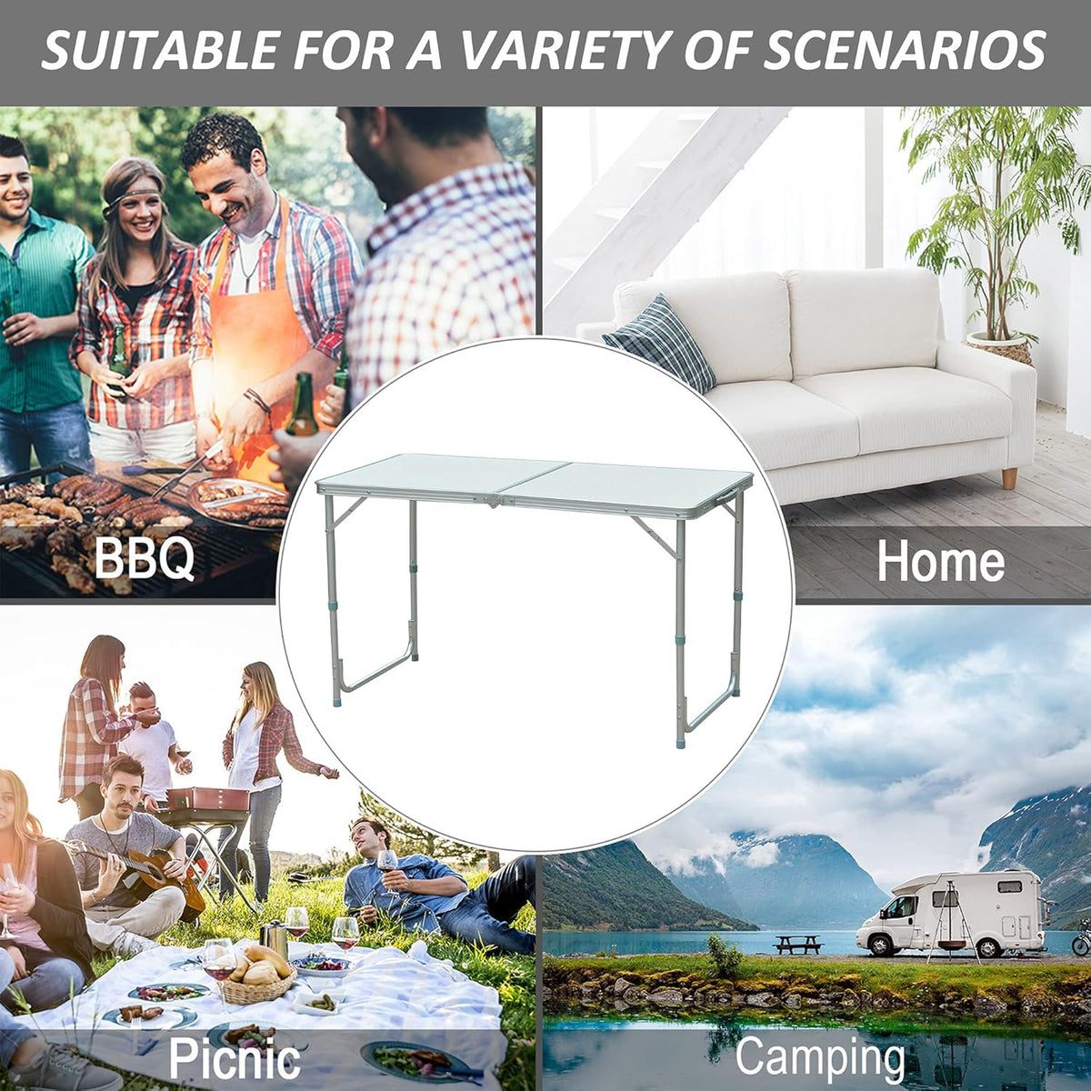 47 Aluminum Lightweight Portable Height Adjustable Camping Table with Carry Handle M204