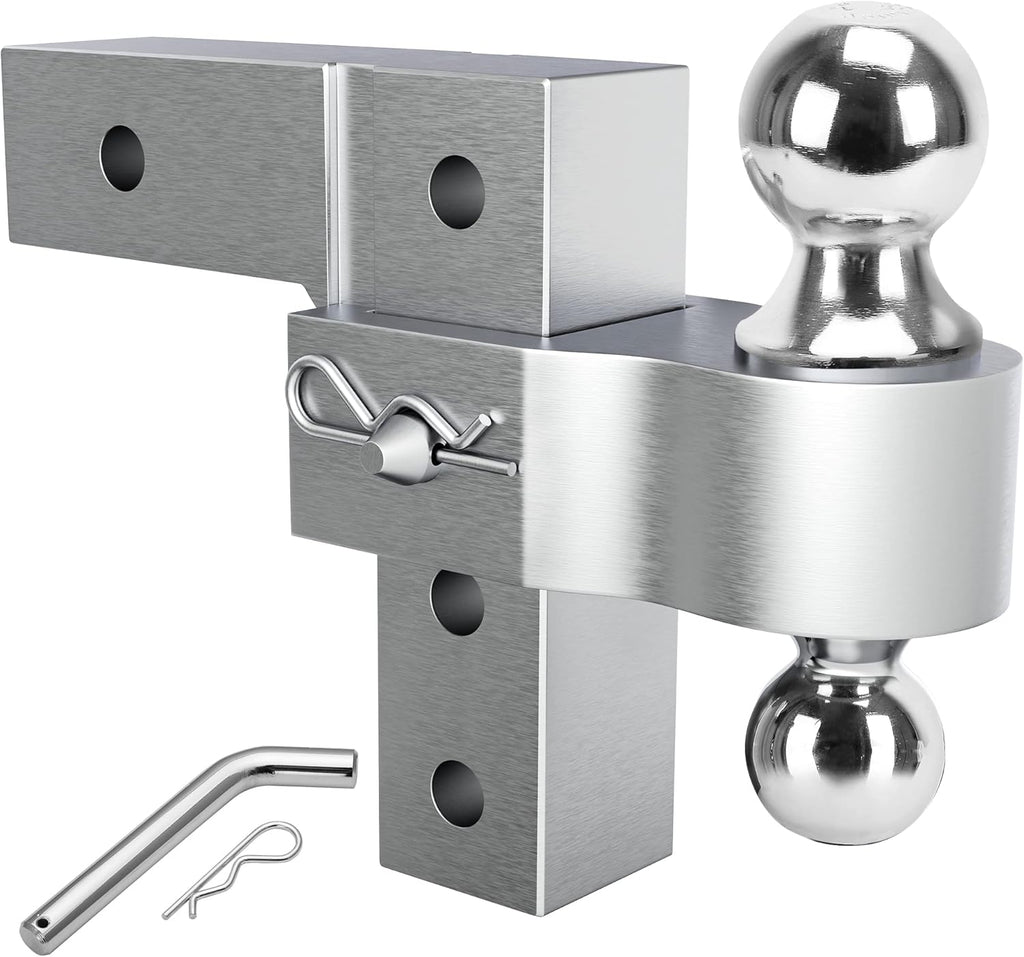 Adjustable Trailer Hitch Ball Mount, 2-Inch Receiver, 6-Inch Drop, Forged Aluminum Shank, 2'' & 2-5/16'' Combo Tow Balls, Stainless Steel Pins, Blue G97920