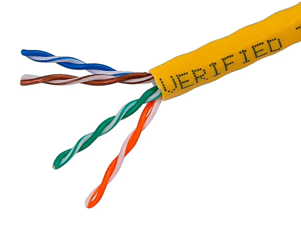 Cat5e Ethernet Bulk Cable Solid 350MHz UTP CMR Riser Rated Pure Bare Copper 24AWG 1000ft Yellow E531298