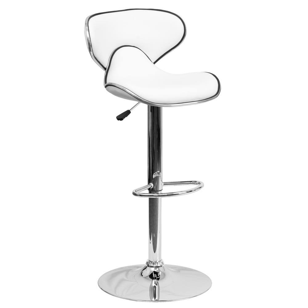 White Vinyl Adjustable Height Barstool with Chrome Base H9113