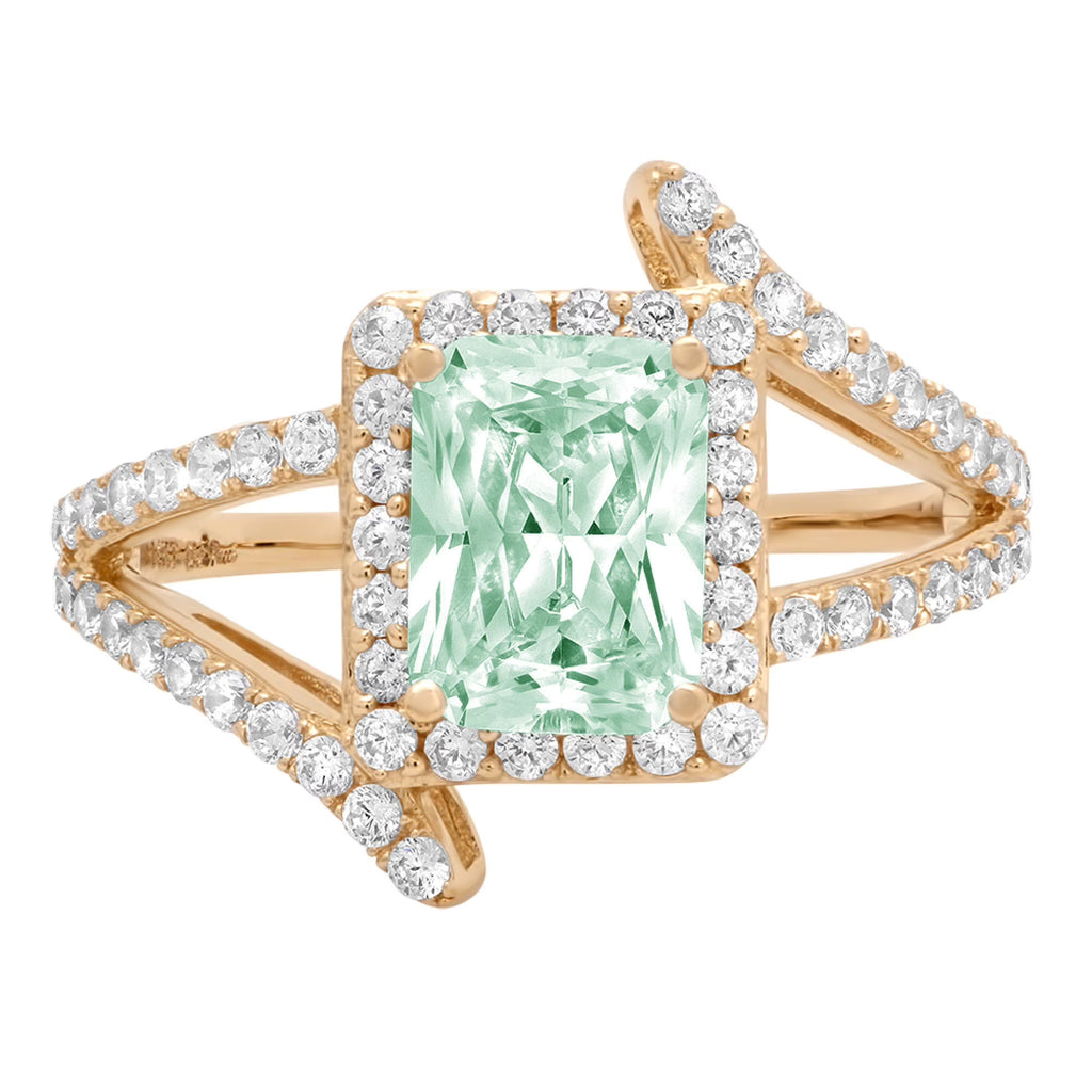 Emerald Cut Green Simulated Diamond 18k Yellow Gold Halo Ring E4134