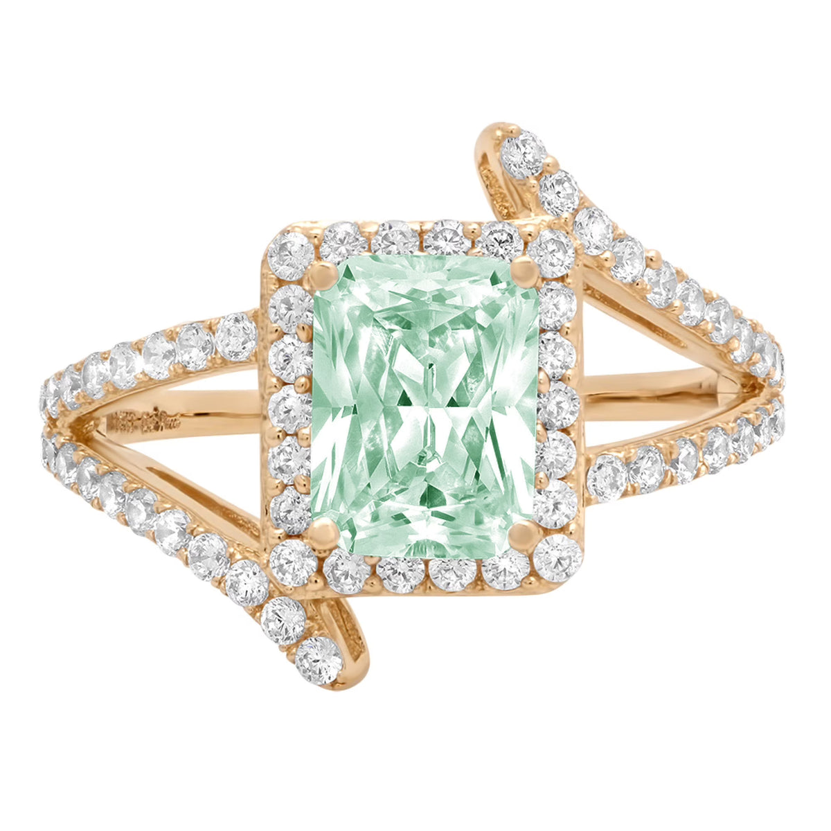 Emerald Cut Green Simulated Diamond 18k Yellow Gold Halo Ring E4134