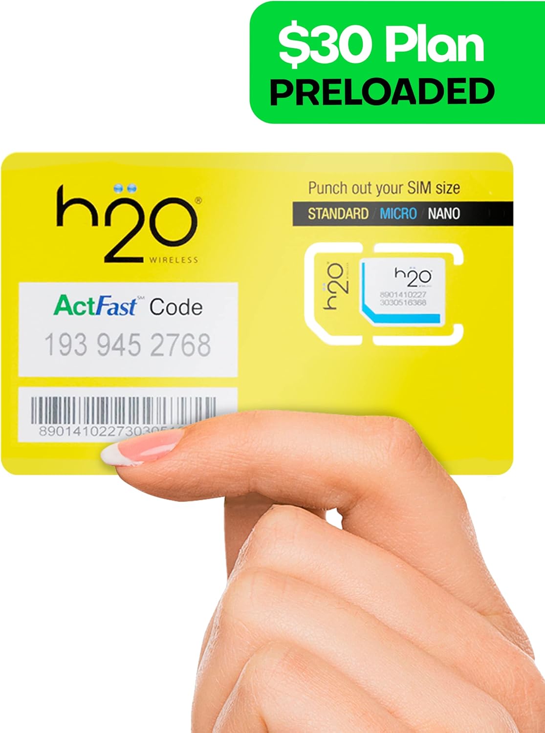 H2O Wireless SIM Card $30 Plan Preloaded Triple-Cut SIM with Unlimited Data and 6GB High-Speed 4G LTE/5G Data Coverage (120-Day Plan) H443