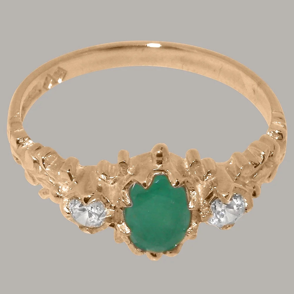14k Rose Gold Natural Emerald & Diamond Ring R57150
