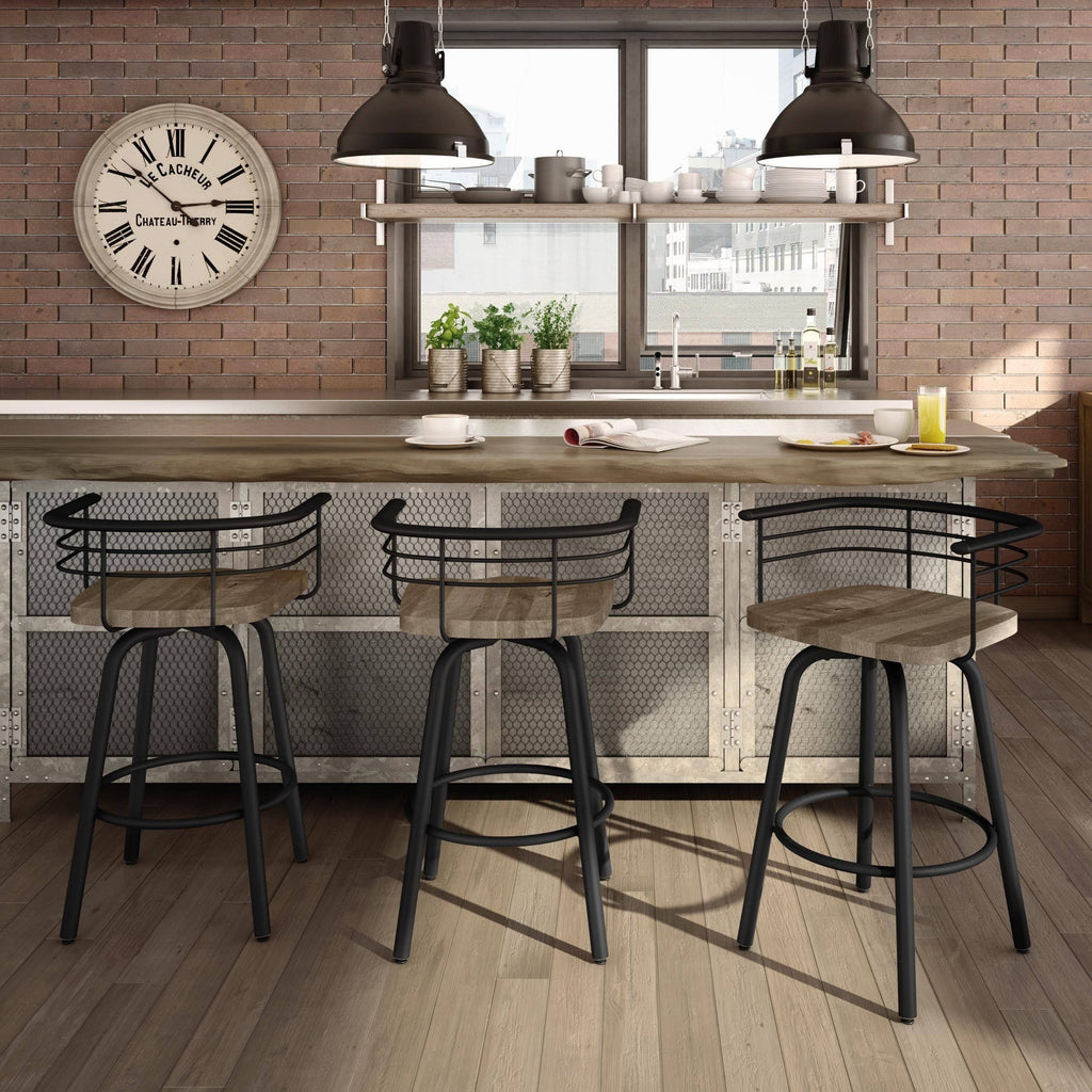 Swivel Metal Counter Stool with Distressed Wood Seat Z35679