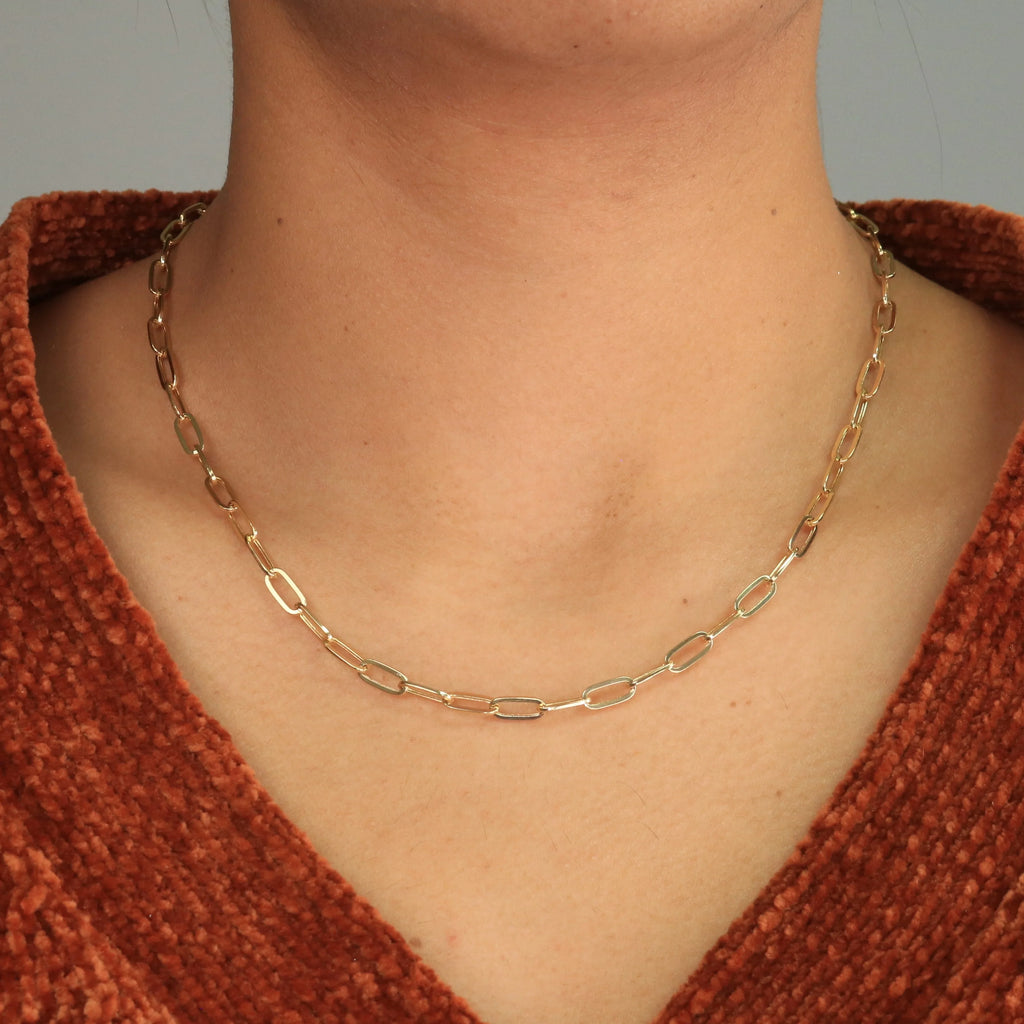 14k Yellow Gold Paperclip Chain Necklace 16" - 24" T5638