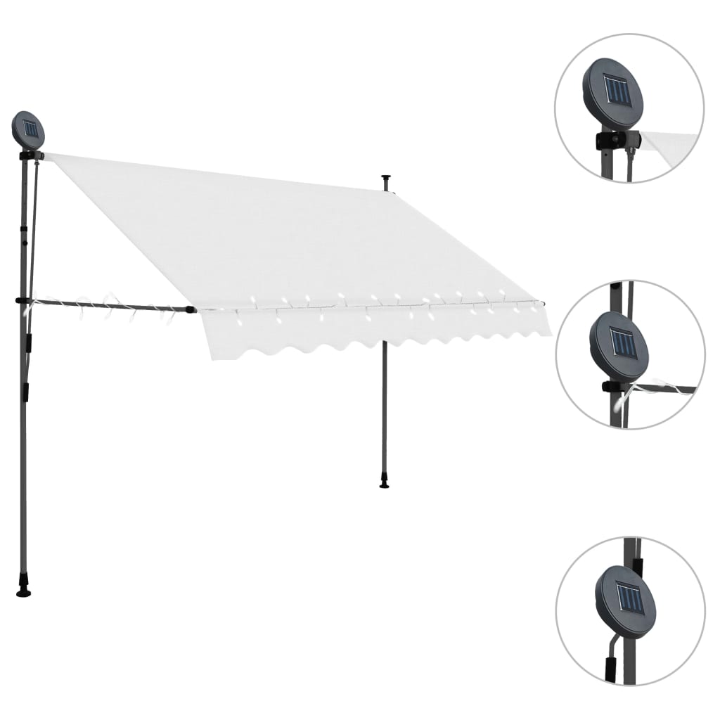 Manual Retractable Awning with LED Outdoor Door Canopy Sunshade Shelter Cream 118.1 Inch A119