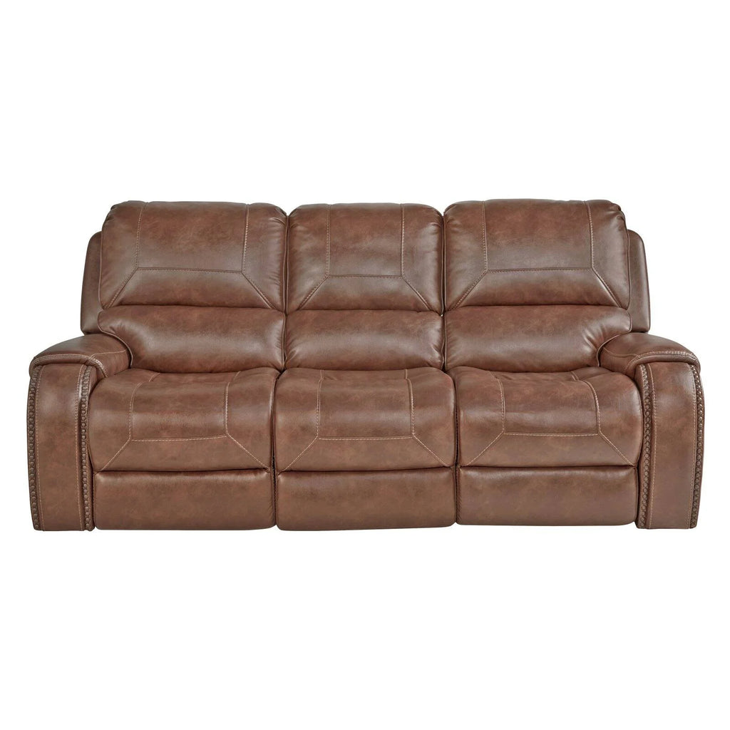 Brown Leather Manual Reclining Sofa with Storage Console and USB Port Q271