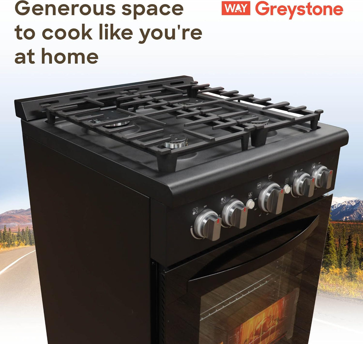 24 Inch Slide-In RV Gas Range with Oven, 4 Burners, Black D8858