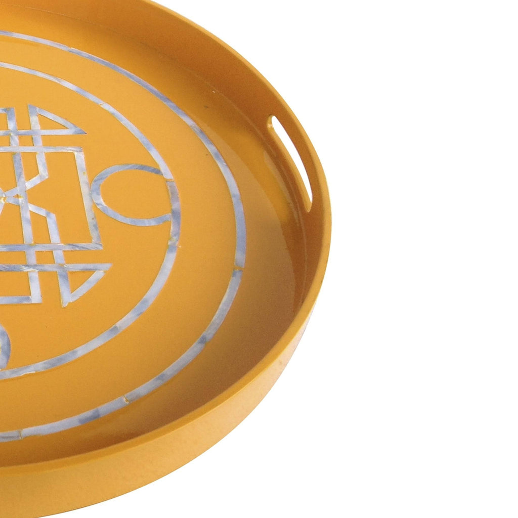 Yellow Round Lacquered Serving Tray T23346