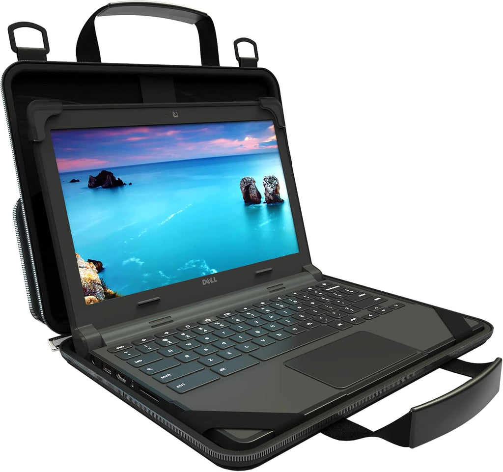 Black PU 13-14 inch Laptop Hard Cover Sleeve with Carrying Handle Shoulder Strap Pack of 2 S82391