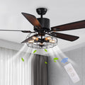 52 Inch Black Ceiling Fan with Lights Remote Control 5 Wood Blades M703666