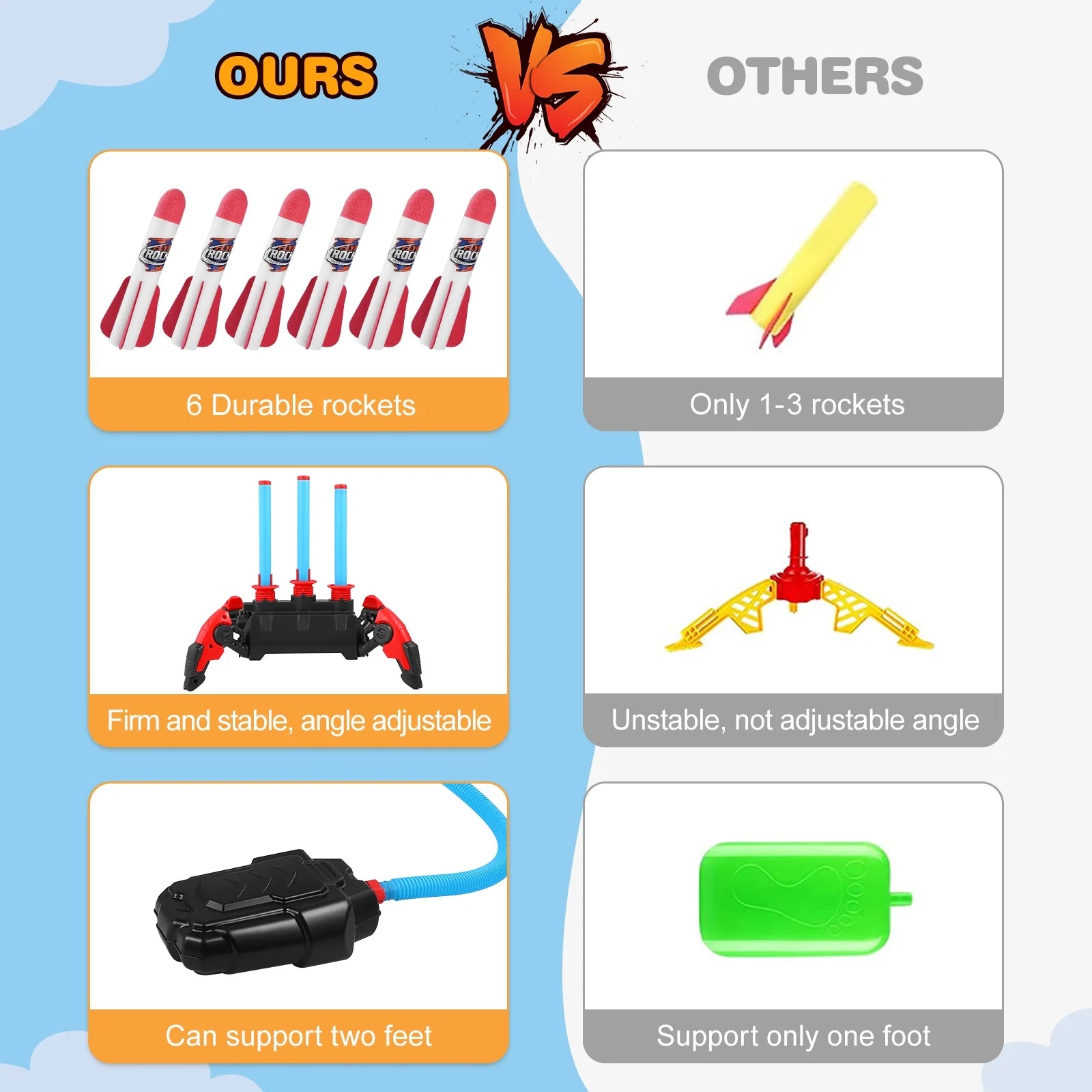 1 Set Outdoor Rocket Launcher Toy Foam Rockets X29760