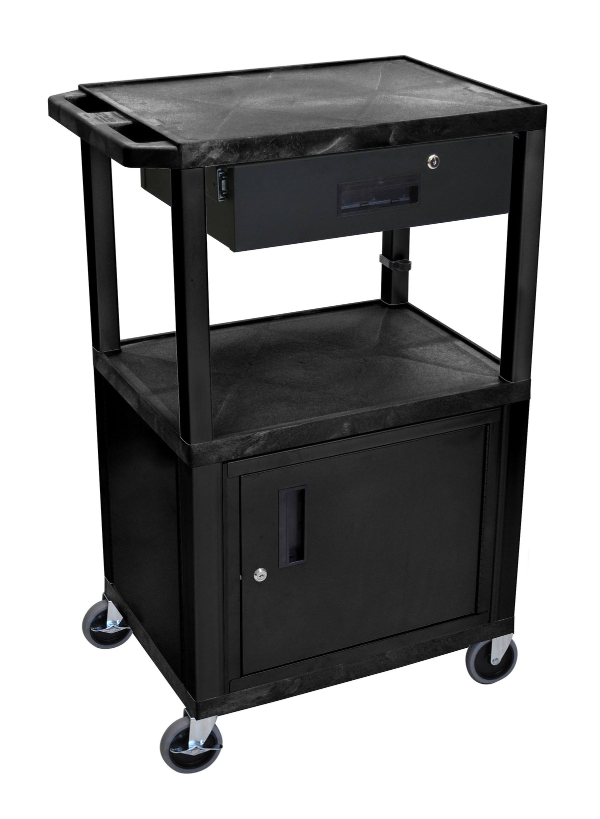 Black Multipurpose Utility Cart with Cabinet and Drawer E365452