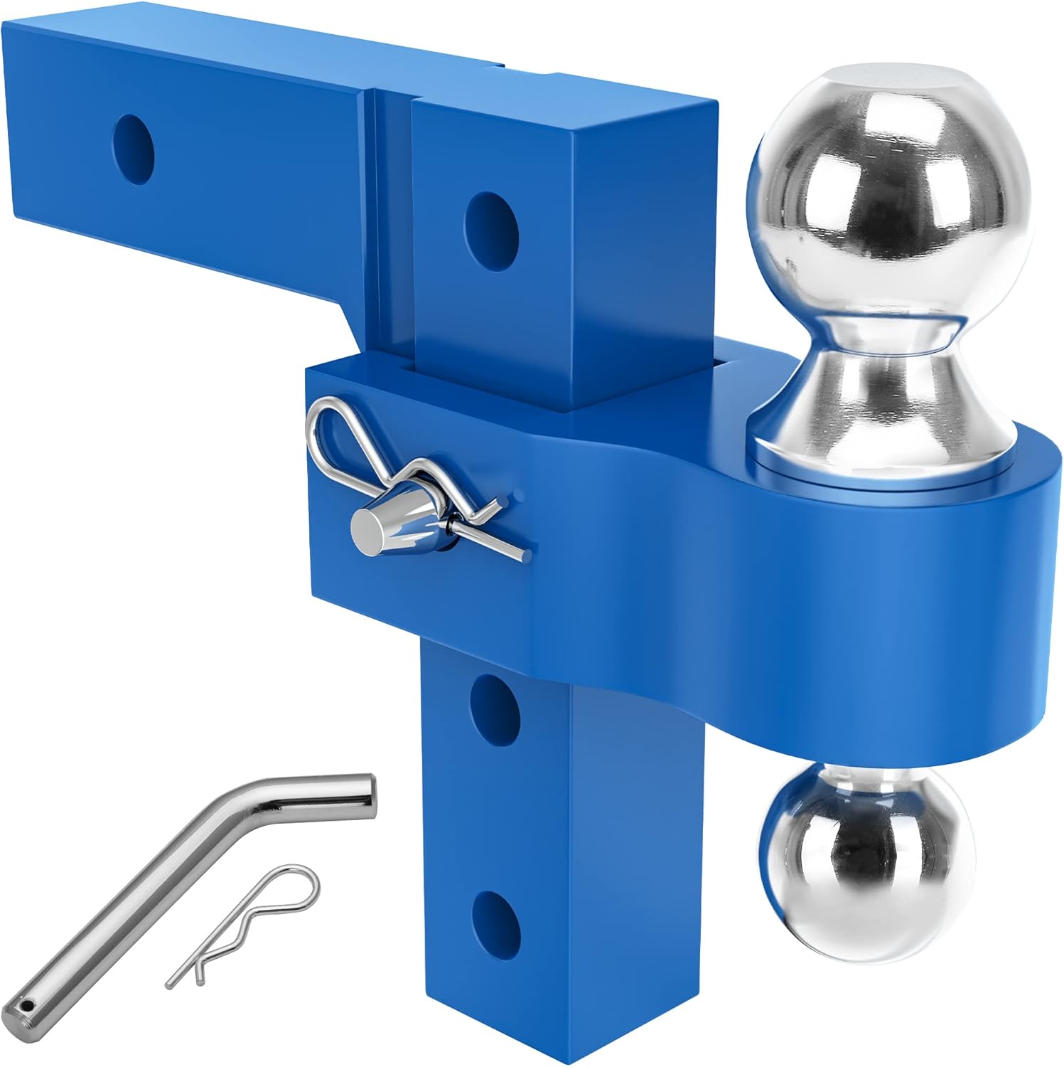 Adjustable Trailer Hitch Ball Mount, 2-Inch Receiver, 6-Inch Drop, Forged Aluminum Shank, 2'' & 2-5/16'' Combo Tow Balls, Stainless Steel Pins, Blue G97920