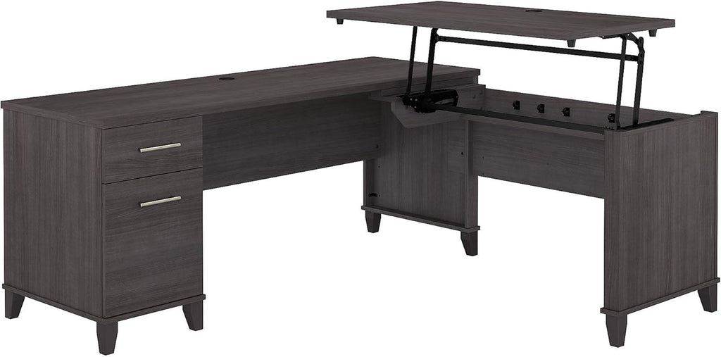 72W Sit to Stand L Shaped Desk in Hansen Cherry U5347