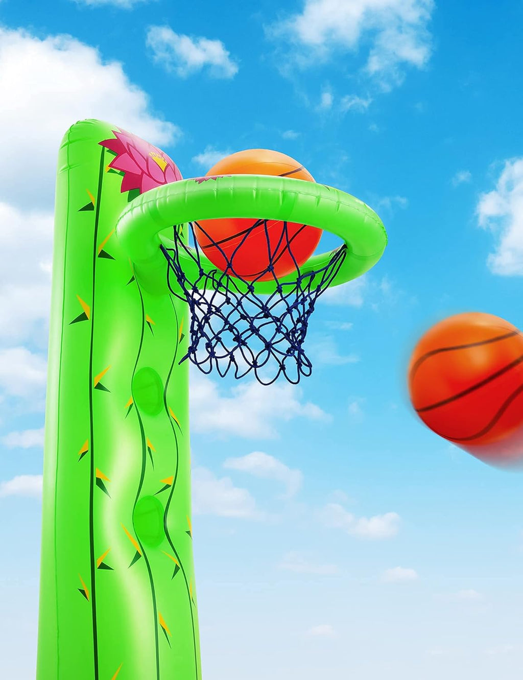 Inflatable Cactus Basketball Set with 2 Balls, Height-Adjustable Basket 3ft – 5ft Q6650