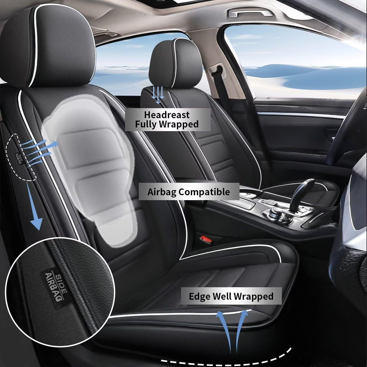PU Leather Car Seat Cover Full Set for Split Back Seat N891729