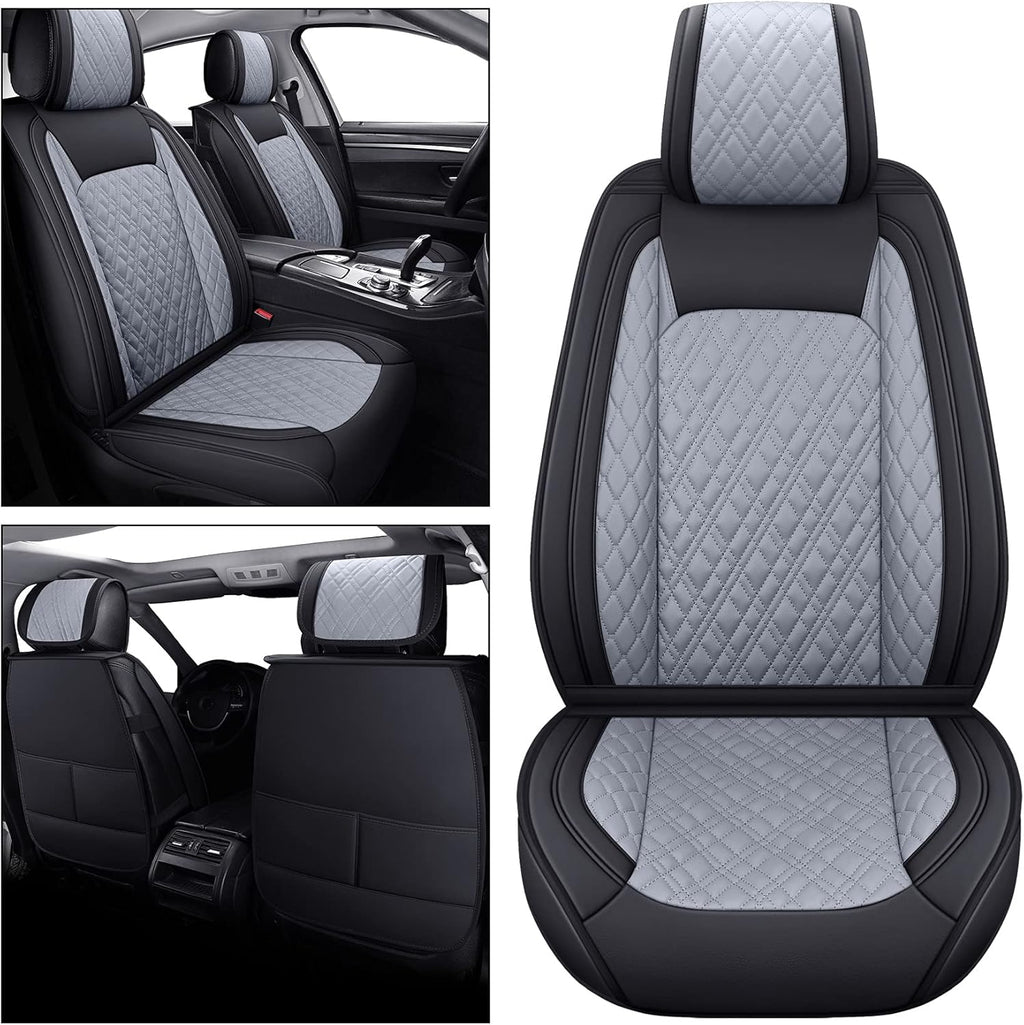 Faux Leather Front Car Seat Covers (2 PCS Front/Black-Brown) C770859