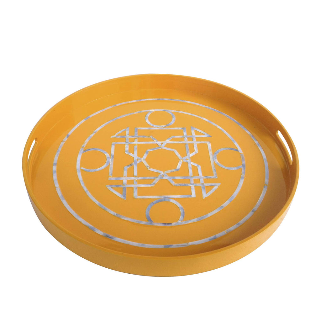 Yellow Round Lacquered Serving Tray T23346