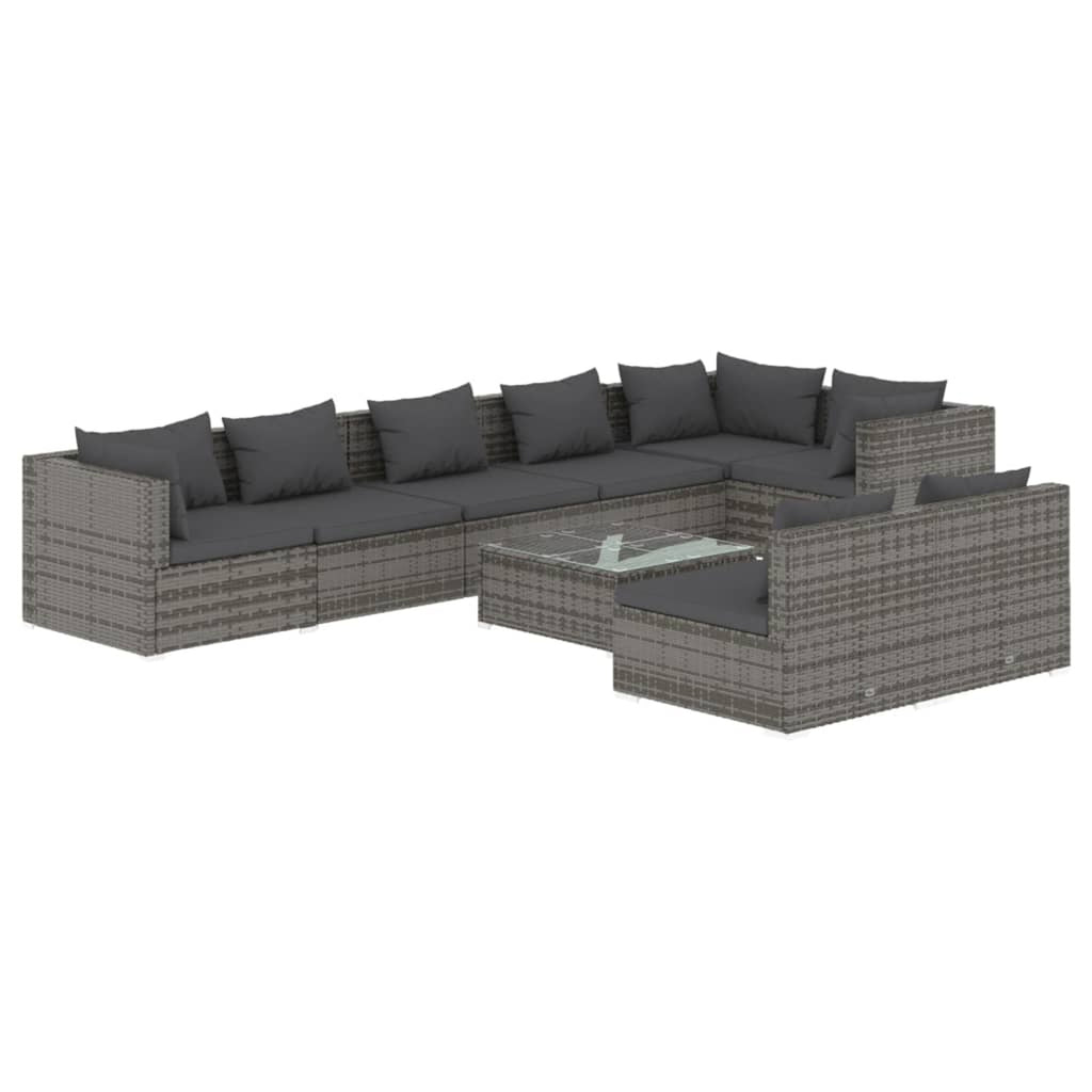 9 Piece Poly Rattan Outdoor Sectional Sofa Set with Anthracite Cushions Steel Frame A865066
