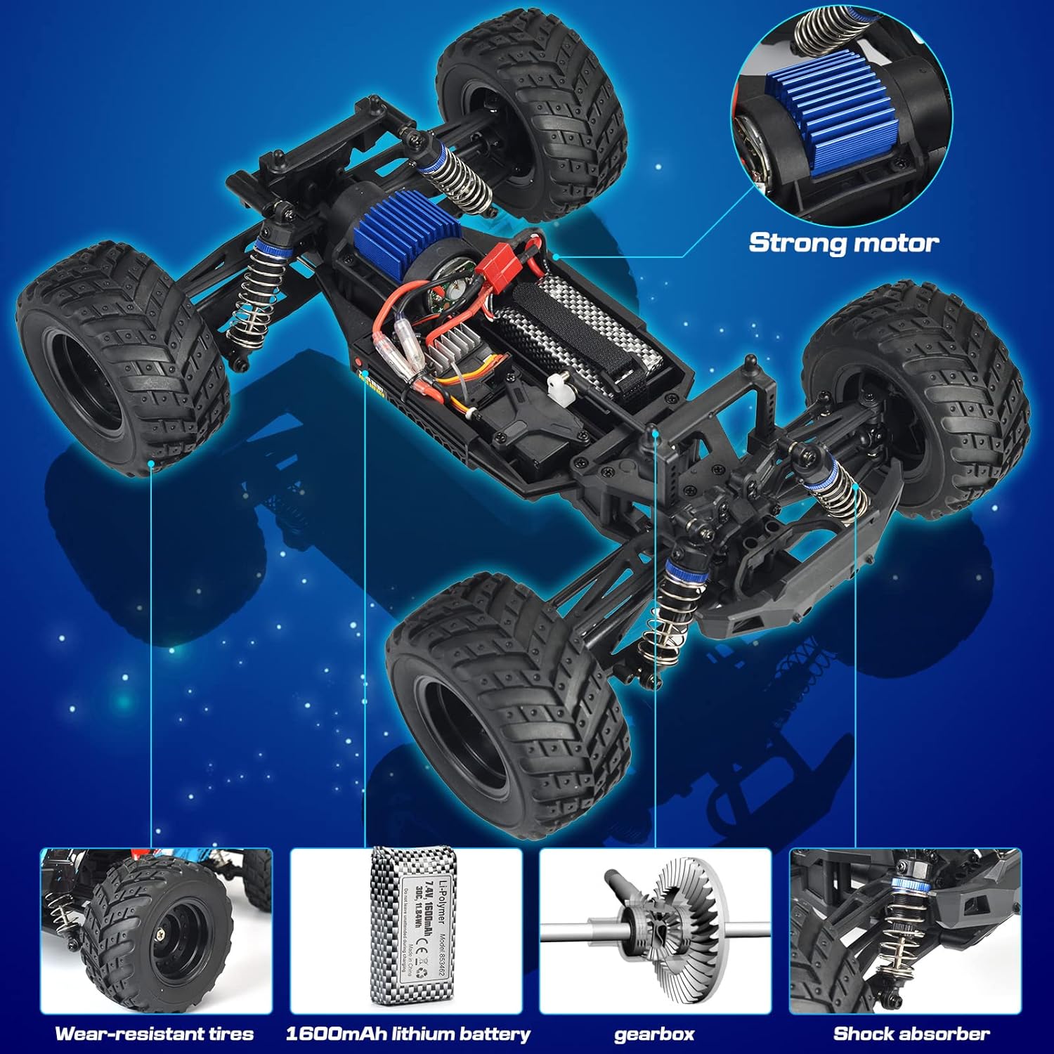 1:12 Scale 4x4 Off Road RC Monster Truck with 2 Rechargeable Batteries A9305