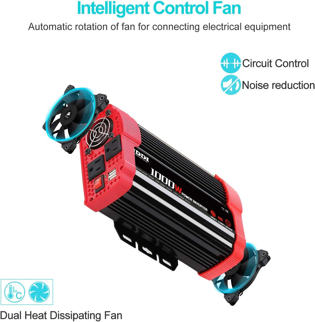 1000W Car Power Inverter 12V DC to 110V AC Converter Dual AC Outlets 3.1A USB Port Pack of 2 V7834
