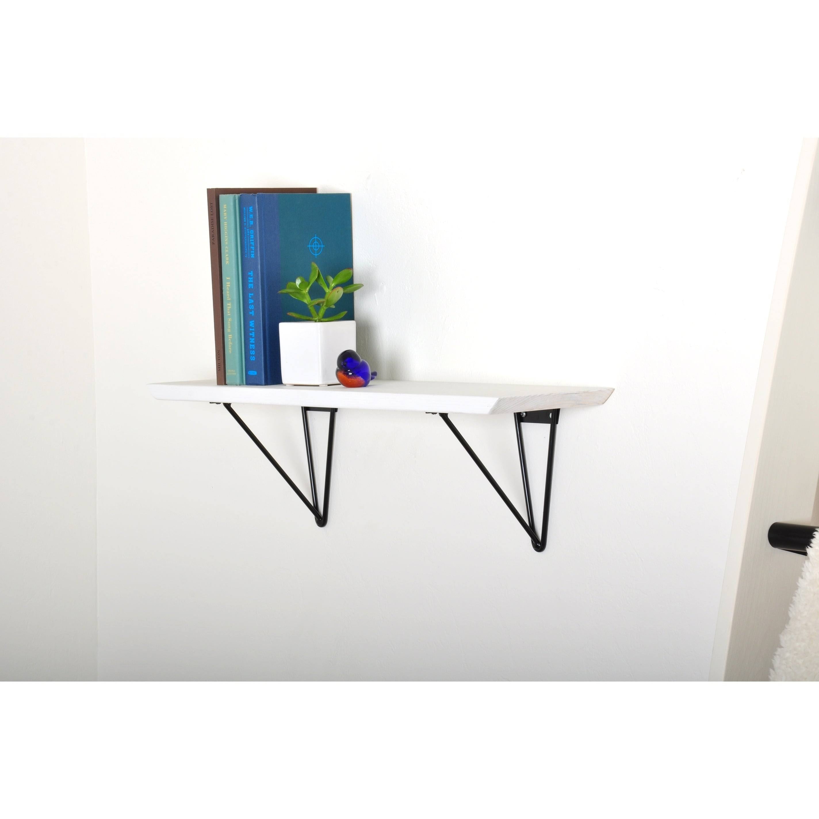 White Washed Wood Bracket Shelf U592
