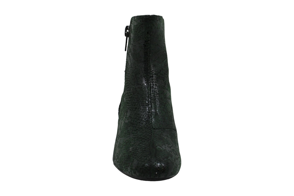 Green Snake Print Block Heel Zip-Up Booties E985