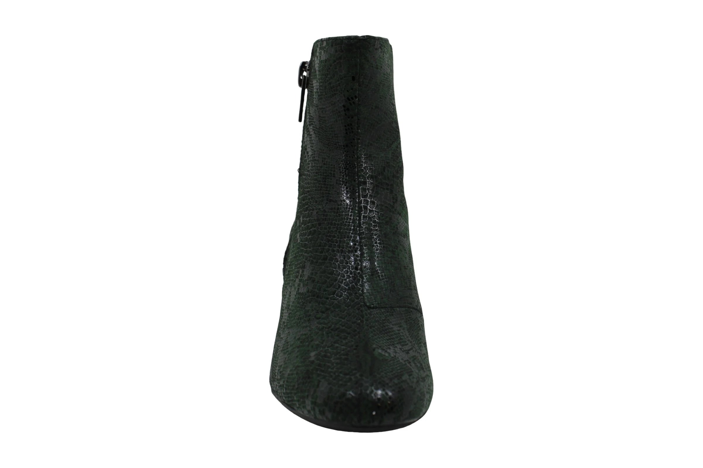 Green Snake Print Block Heel Zip-Up Booties E985