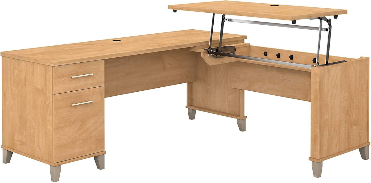72W Sit to Stand L Shaped Desk in Hansen Cherry U5347
