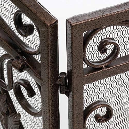 Black Gold Finish Floral Iron Fireplace Screen Y14692