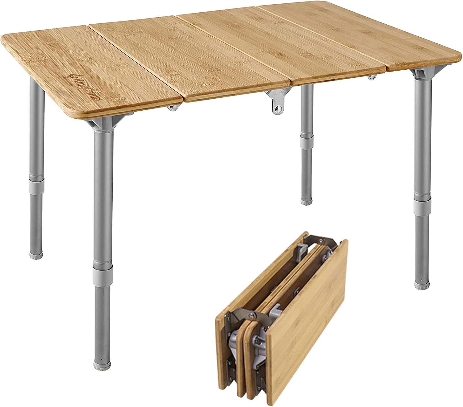 Bamboo Folding Table with 4-Folds Aluminum Frame Camping Table in Carry Bag A5894