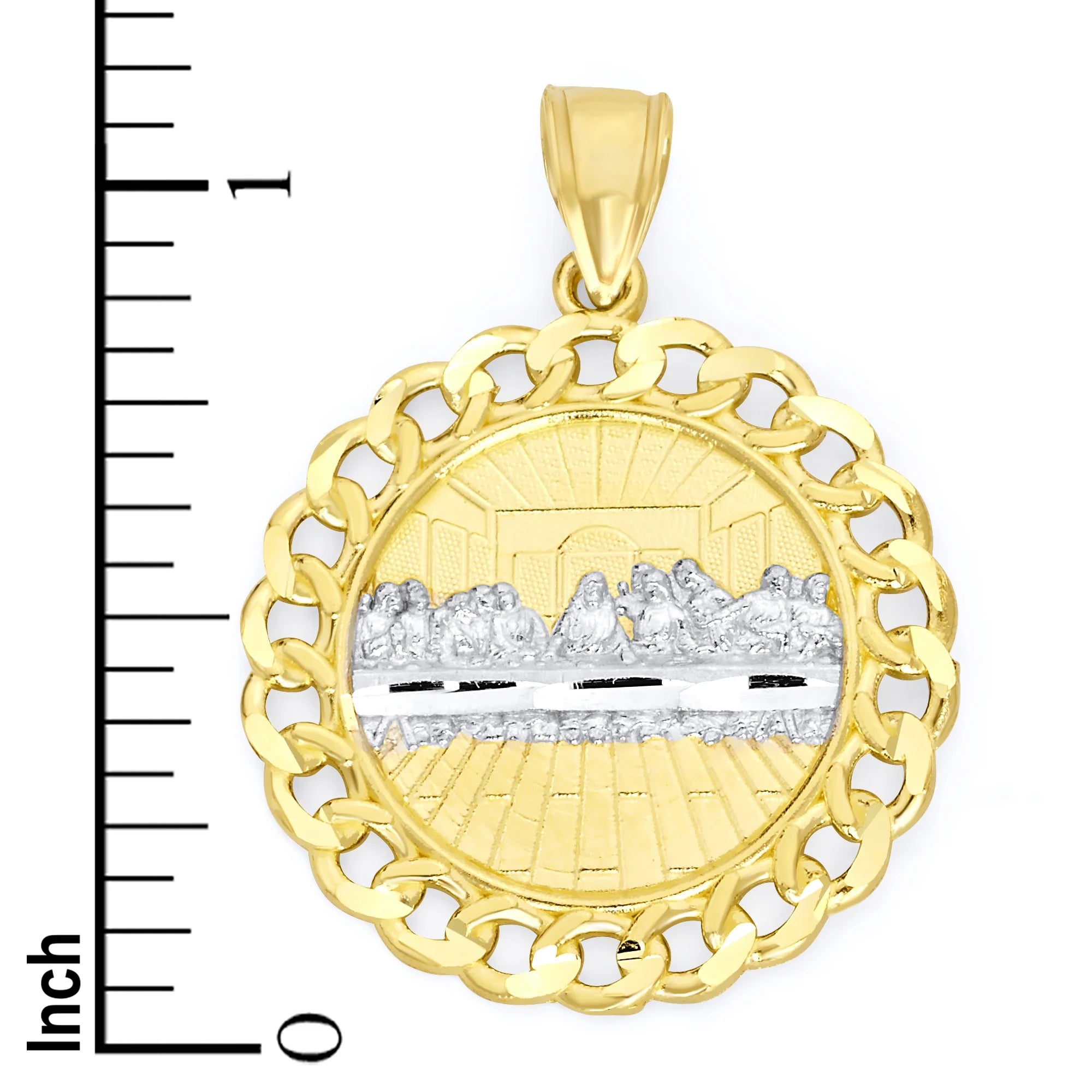 10k Solid Gold Last Supper Medallion with Cuban Link Detail O792