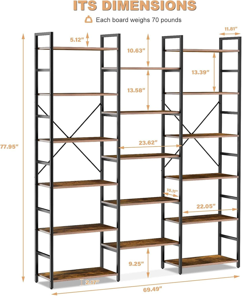 Rustic Brown 6-Shelf Bookcase N715936